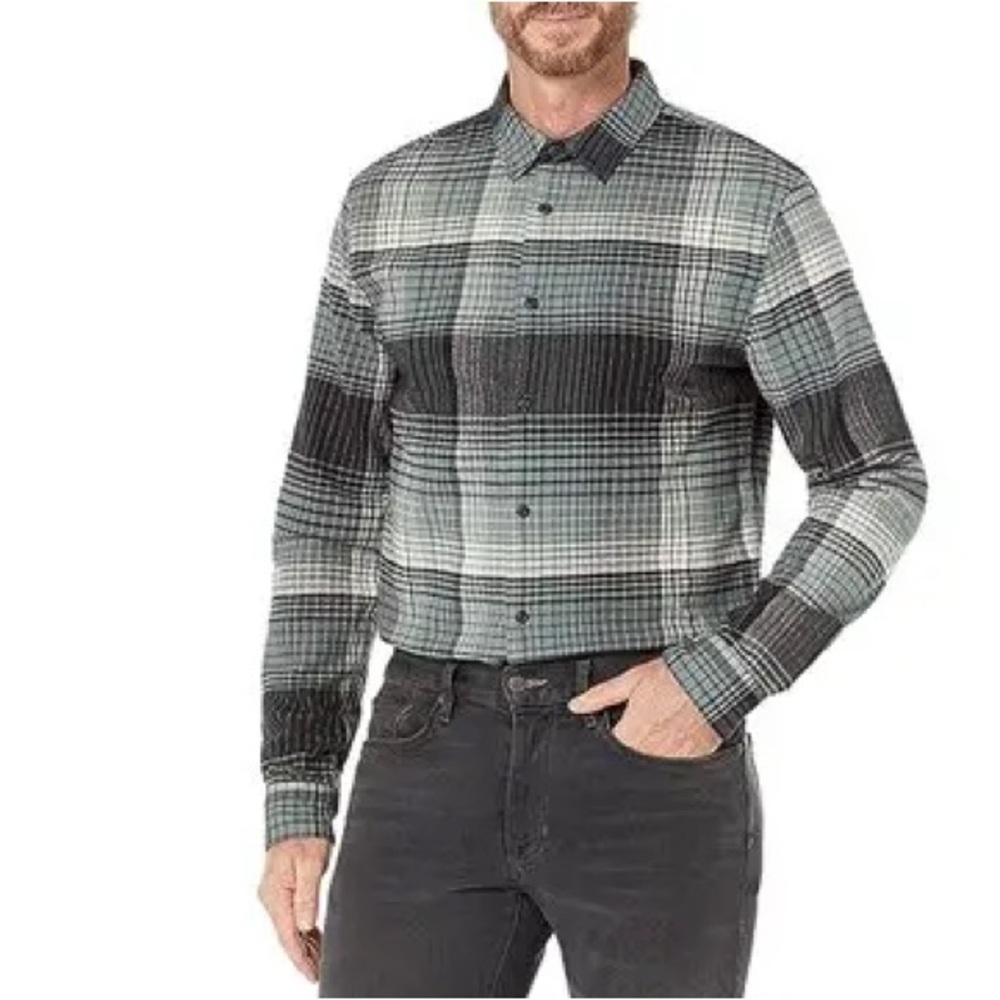 VINCE Men’s Salton 100% Cotton Plaid Long Sleeve Multi Blue Color Size XL‎